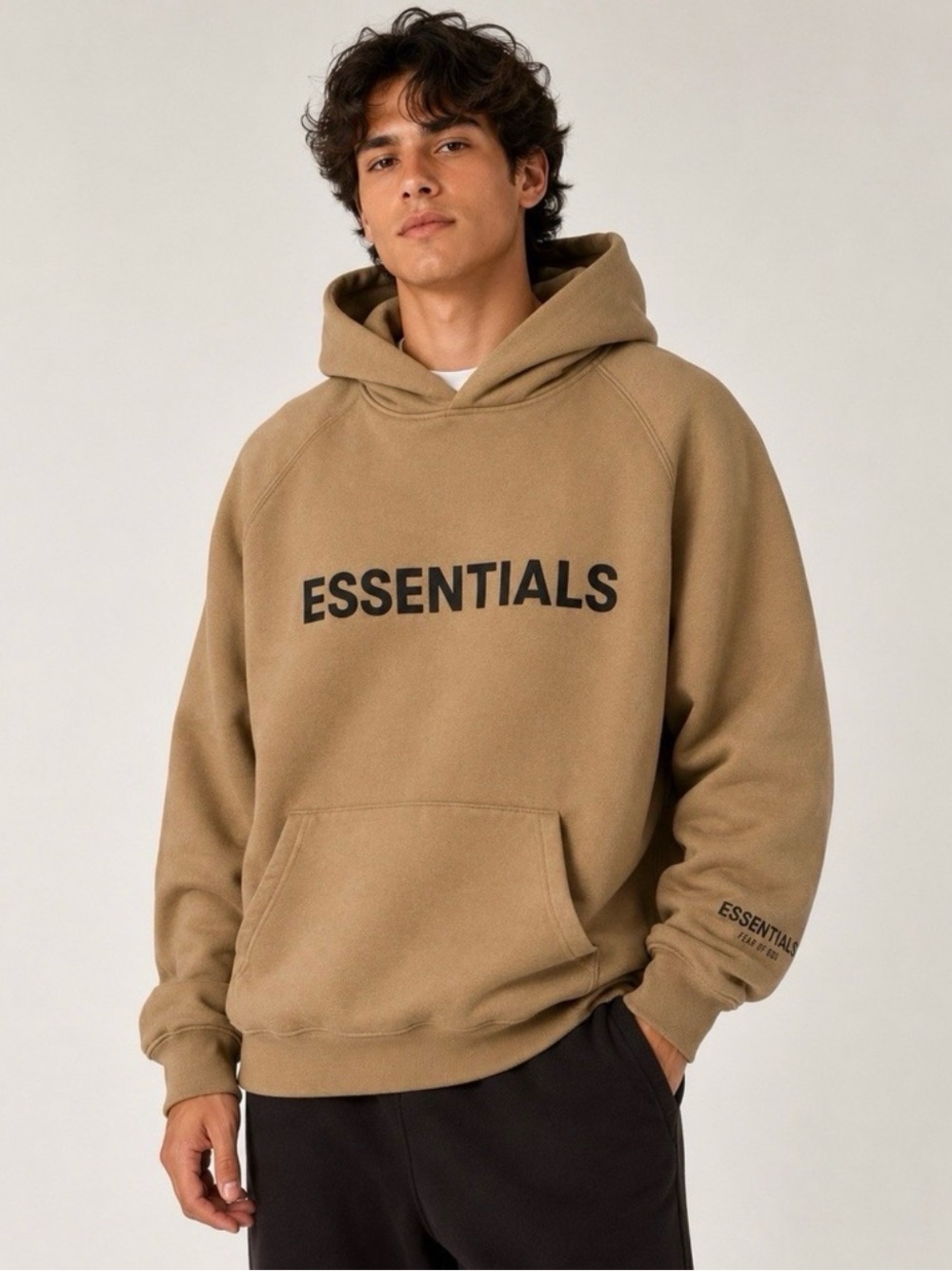 ESSENTIALS Fear of God (FOG) Tan Hoodie- Like New- Unisex Small- Fleece Lined